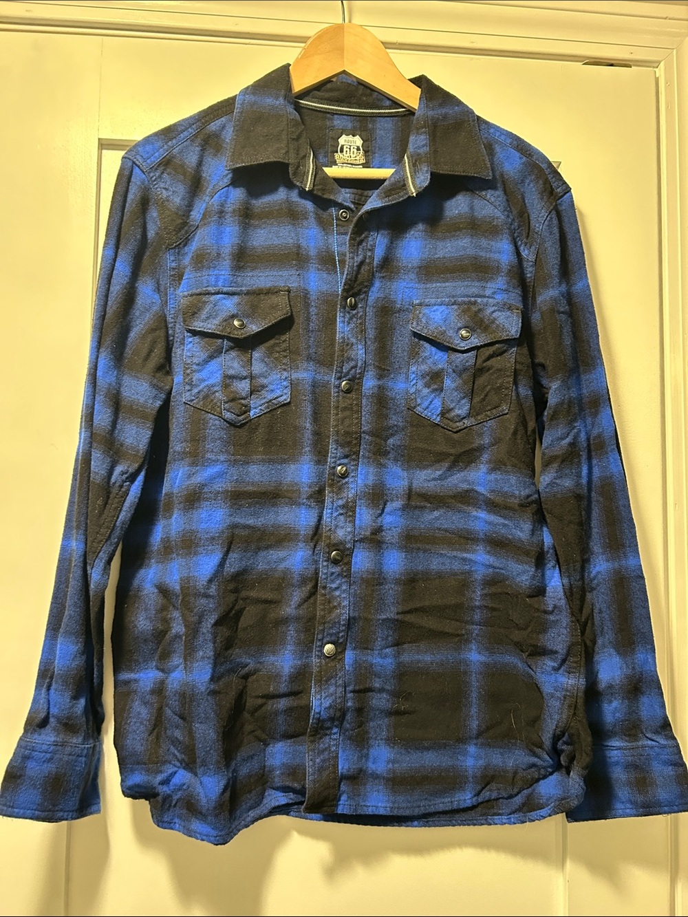Route 66 Blue and Black Plaid Button-Down Shirt